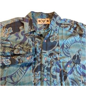 High Advantage Free The Spirit Blue Patterned ButtonShirt Vintage Large No Tag